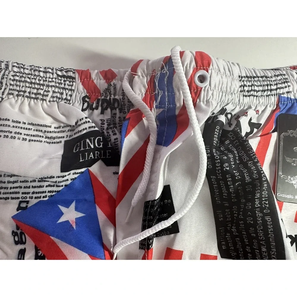 Puerto Rico Flag Swimming Shorts Mens Multicolor Beach One Size Newspaper Print